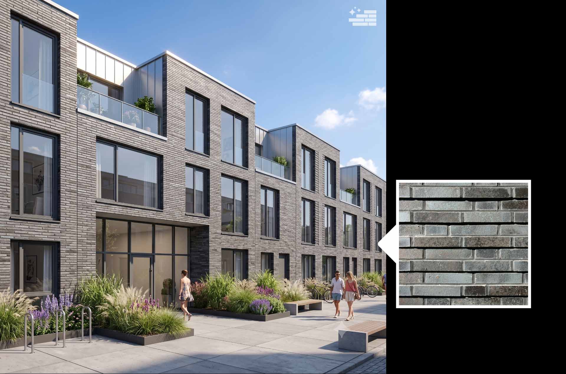 Stadthäuser - Mit KI erstellte Klinkerfassade
